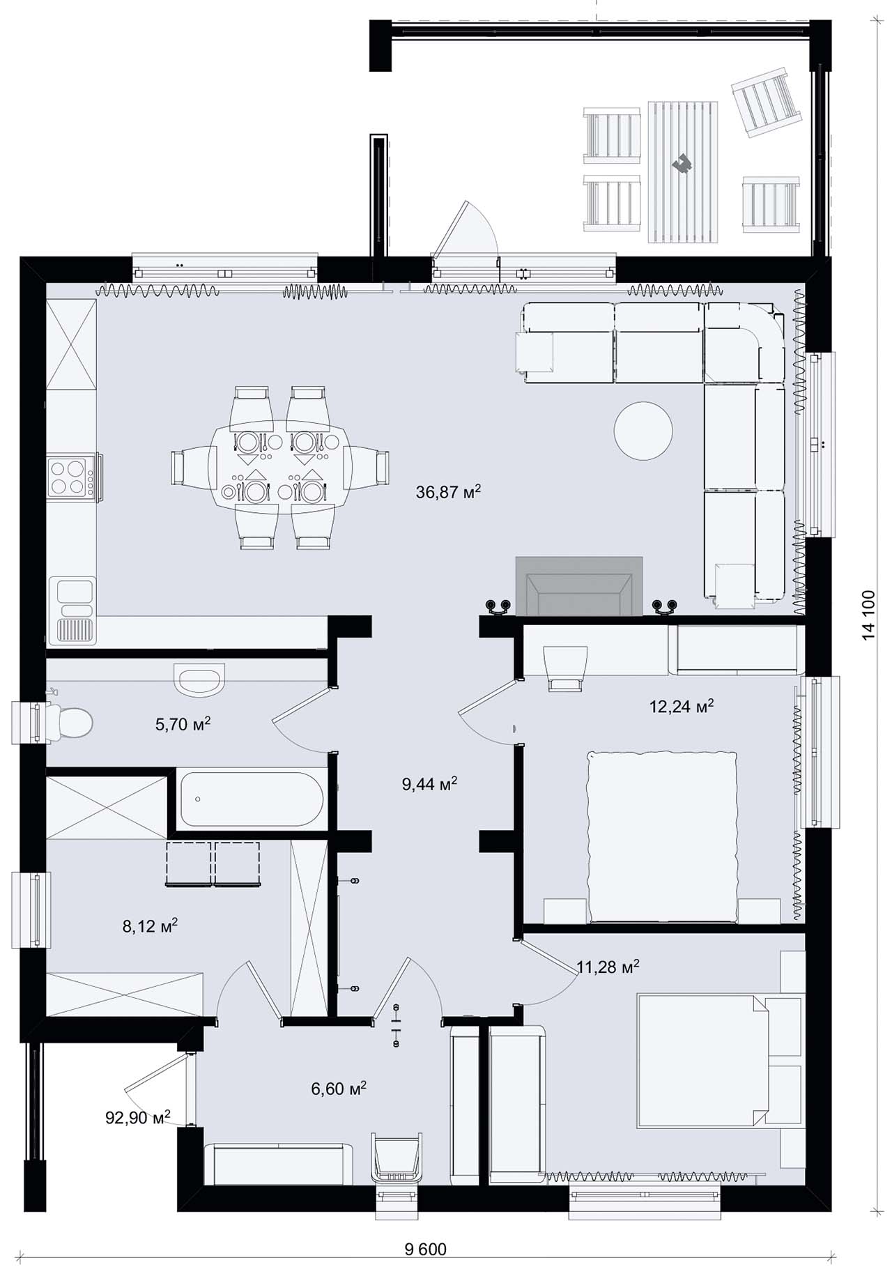 Проекты домов 12 на 8 в один этаж (1 этаж). Дом 12 х 8 м одноэтажный