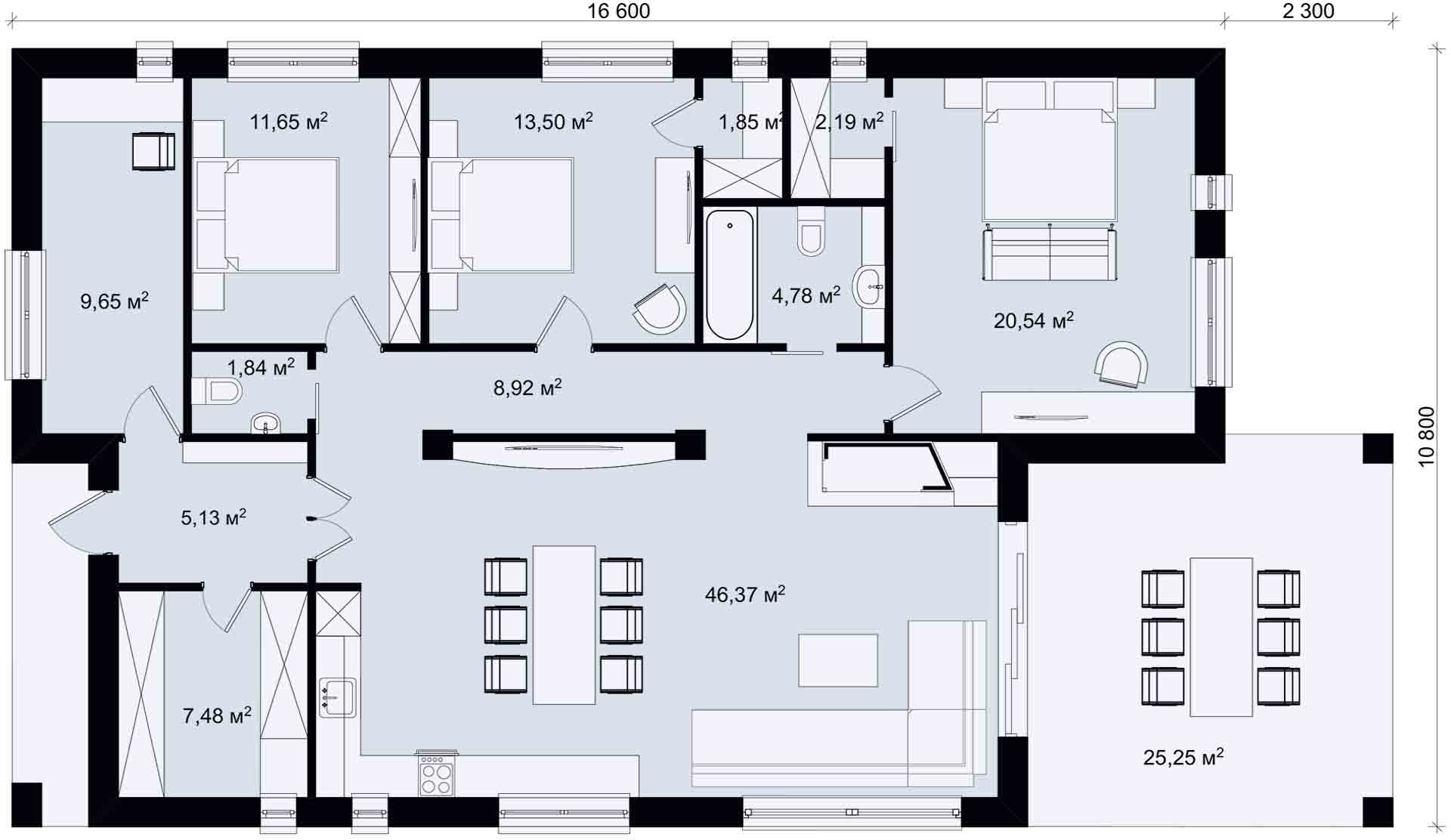 Одноэтажный дом 70м2 планировка с тремя спальнями
