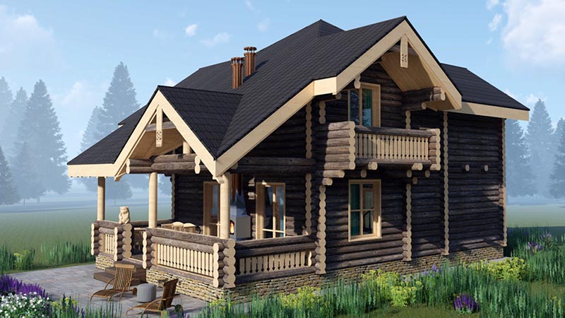 Дизайн деревянного дома с балконом
