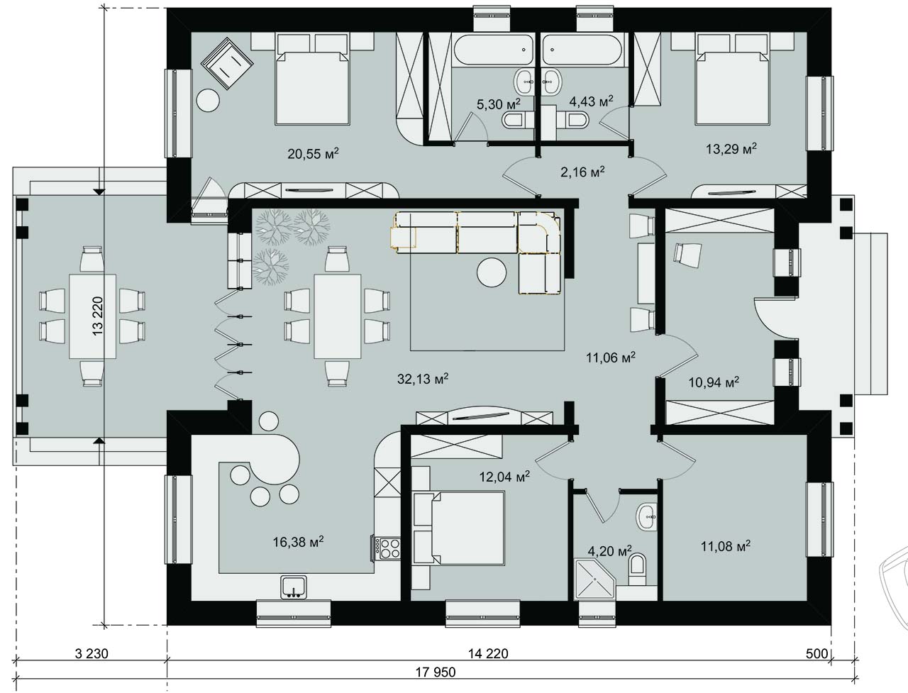 План дома 13 на 13 одноэтажный