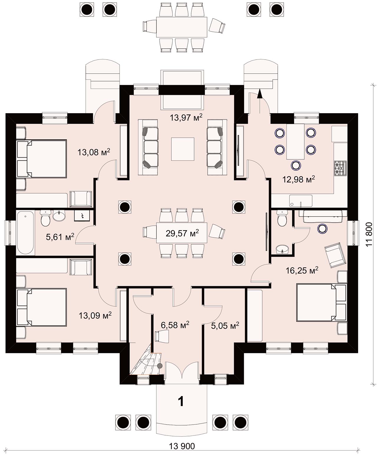 Варианты планировки одноэтажного дома размером 12х12 м